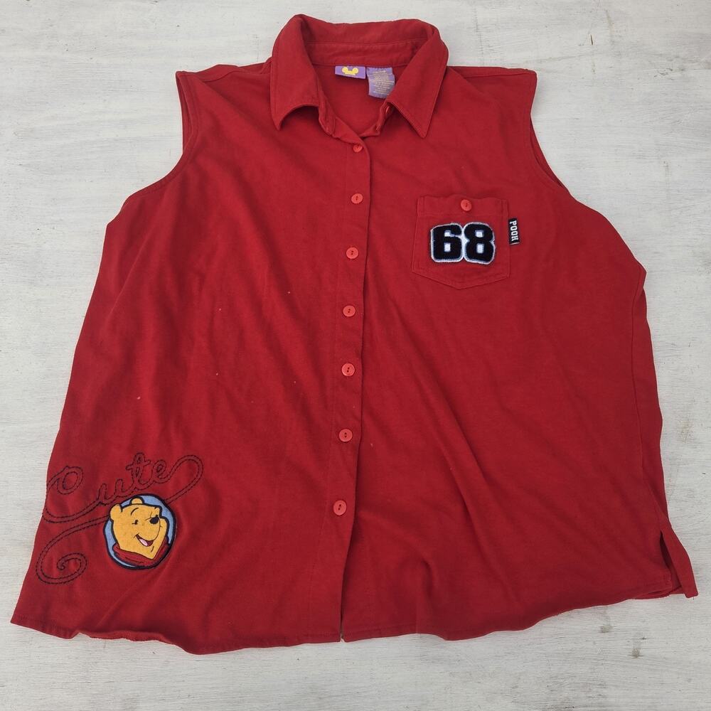 VTG Disney Mickey by Jerry Leigh Pooh Sleeveless Top Red Embroidered Womens 22W